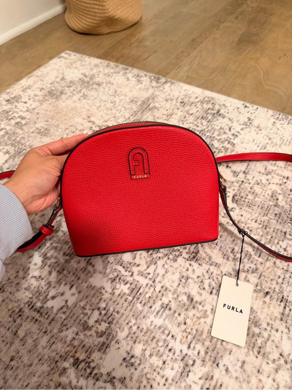 NEW Furla Red Dome Pebbled Leather Crossbody